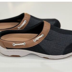 Easy Spirit Travelport Nautical Theme Denim Mules Sz 9.5 Comfortable & Stylish